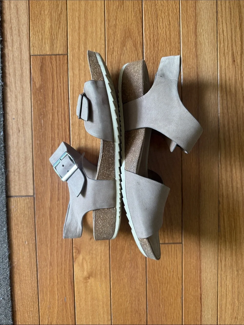hotter Taupe Suede Double-Buckle Sandals